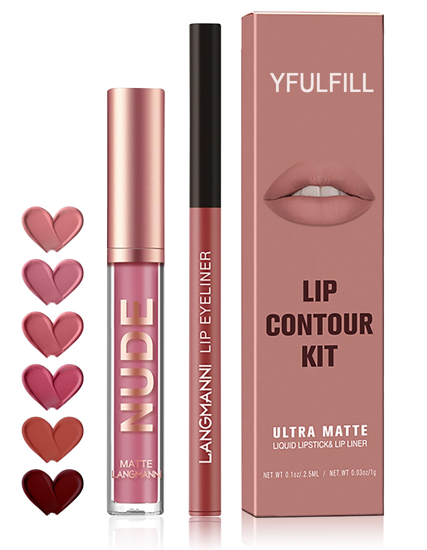 2-in-1 Matte Liquid Lipstick & Plumping Lip Liner Set,Waterproof Long-lasting Lipstick Lip Color Light Red