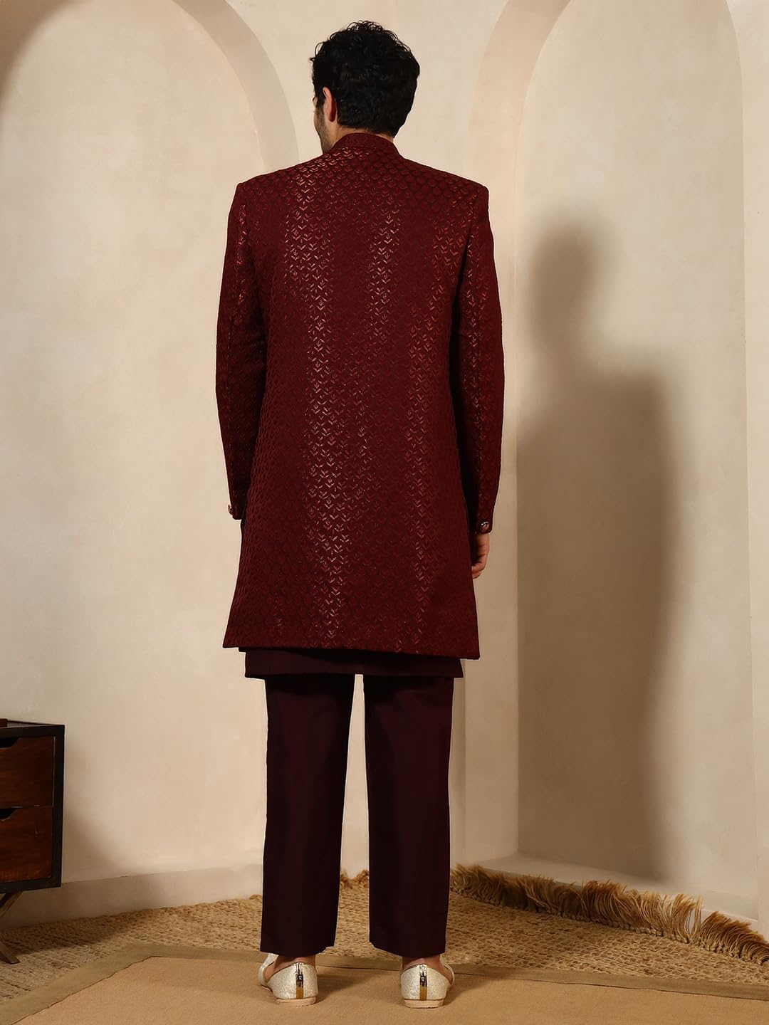 Pro-Ethic Style Developer Jacquard Indo-Western Set with Floral Design Embroidery Long Jacket for Men (C-132) - Image 5