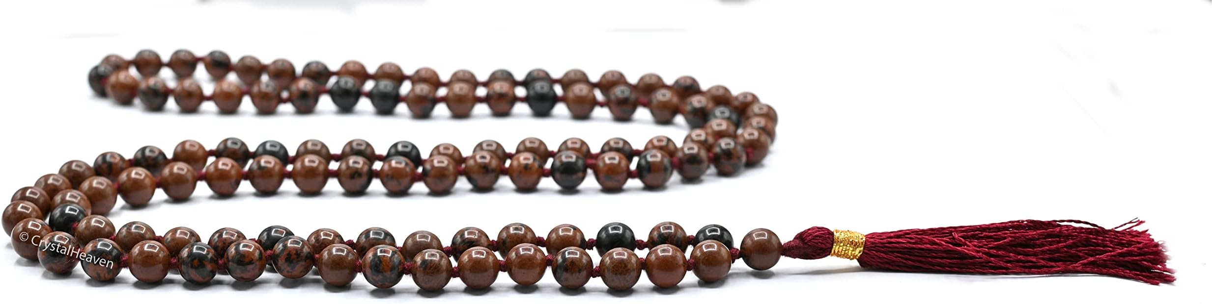 Mahogany Obsidian Crystal Japa Mala Ganthi - 108 Beads Buddhist Prayer Beads - AAA Grade Original Healing Gemstone Agate Mala for Yoga Meditation Spiritual Reiki Feng Shui