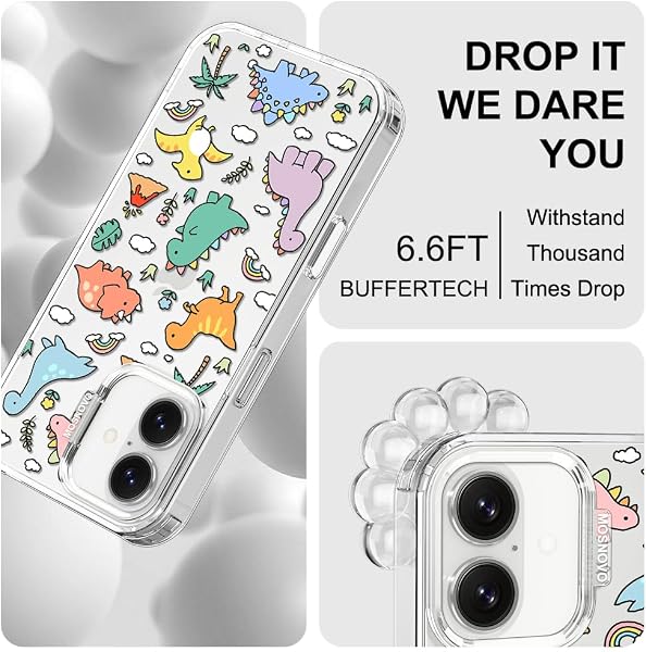 MOSNOVO Case for iPhone 17, [Buffertech 6.6ft Military-Grade Drop Protection] [Camera Control] Clear TPU Bumper Phone Case - Dinosaur Land - 5