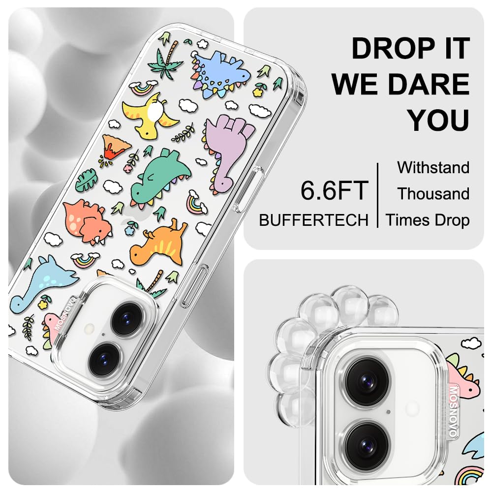 MOSNOVO Case for iPhone 17, [Buffertech 6.6ft Military-Grade Drop Protection] [Camera Control] Clear TPU Bumper Phone Case - Dinosaur Land - 5