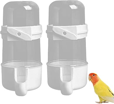 2 PCS Bird Water Dispenser, Plastic Bird Water Feeder Bird Food Container Automatic Bird Cage Accessories Suspended Bird Cage Feeder for Budgie Parakeet Cockatiel 200ML, Bird Feeder Cage