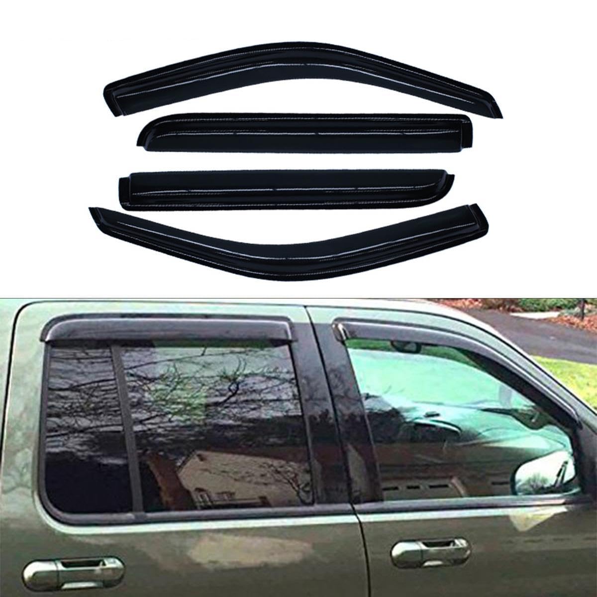 4 deflectores de viento para ventana delantera y trasera, compatible con Explorer Mountaineer Aviator 4dr 02-10, estilo de montaje exterior