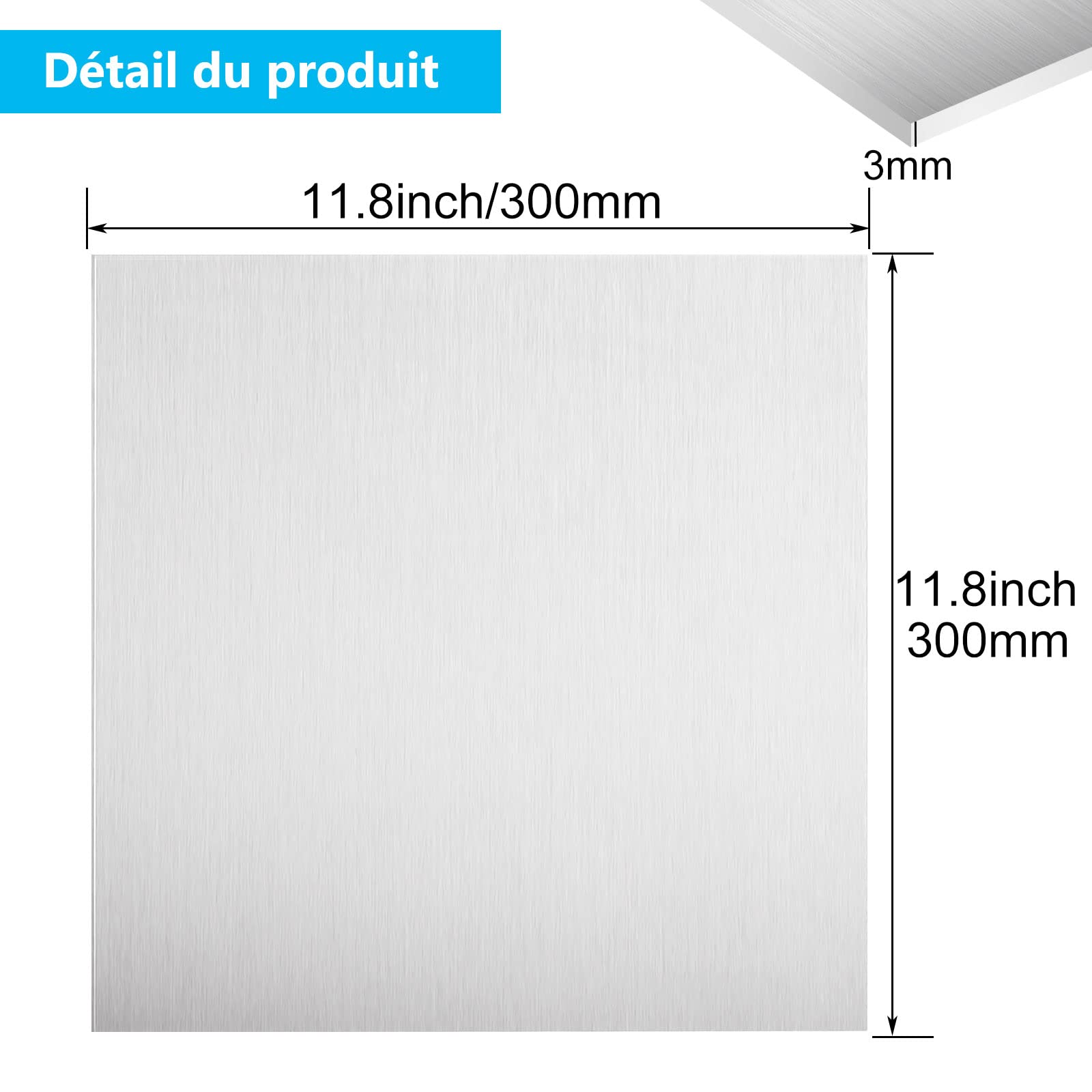 SENENQU Lot de 2 Plaque en Aluminium 3mm, 300 mm x 300 mm Panneau en Aluminium avec Film de Protection Feuilles, Panneau Plat en Alliage d'aluminium Argenté