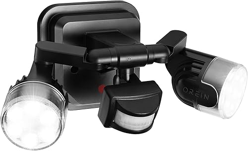 Miniatura 14 de OREiN Luz de seguridad con sensor de movimiento para exteriores, luz LED reflectora de doble cabeza ajustable, 3 modos