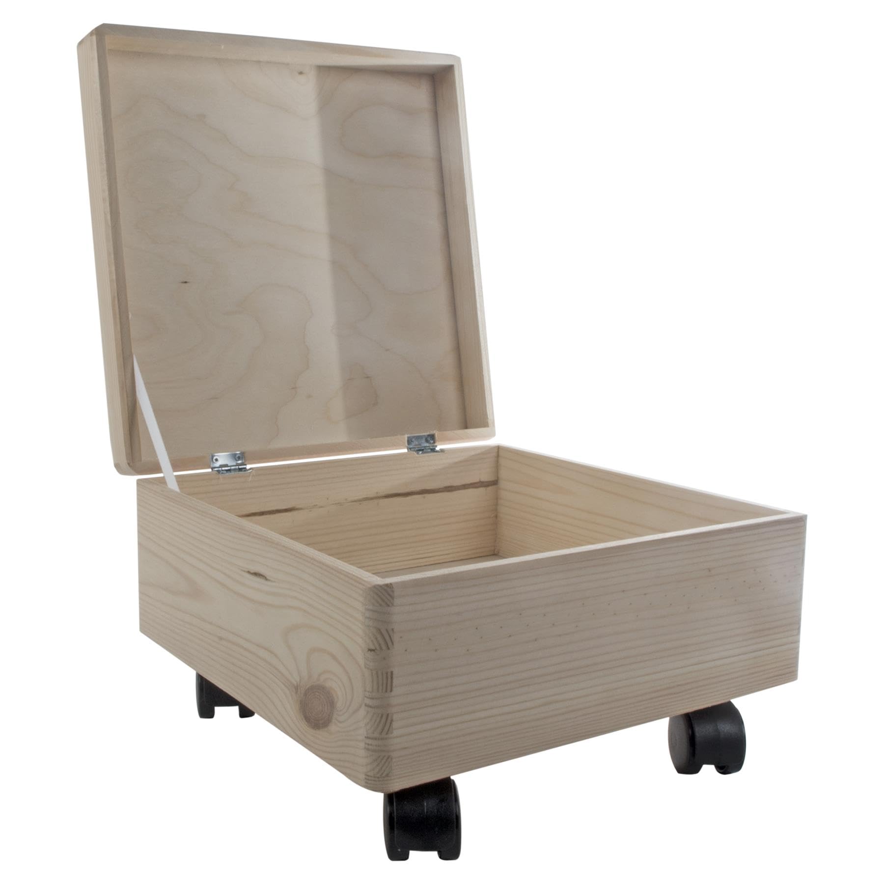 Woodeedoo Natural Square Wooden Underbed Storage Box With Hinged Lid And Wheels – Plain Pine Medium Memory Toy Keepsake 9L Chest To Decorate – Smooth Rolling Diy Craft Box – 30 X 30 X 19 Cm