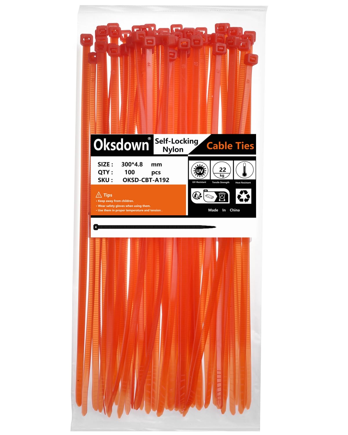 Oksdown 100 Pack Red Plastic Cable Ties 300mm×4.8mm Heavy Duty Strong Nylon Premium Self Locking 12 inch/30 cm Long Zip Tie Wraps