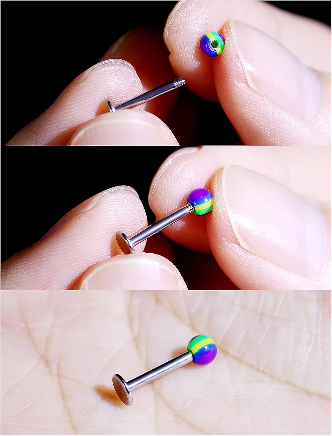 100PCS 16G Lip Rings Stainless Surgical Steel Labret Jewelry Monroe Lip Rings Nail Cartilage Tragus Helix Earrings Studs Nose Ring Medusa Piercing Jewelry for Women Men 6mm 8mm 10mm