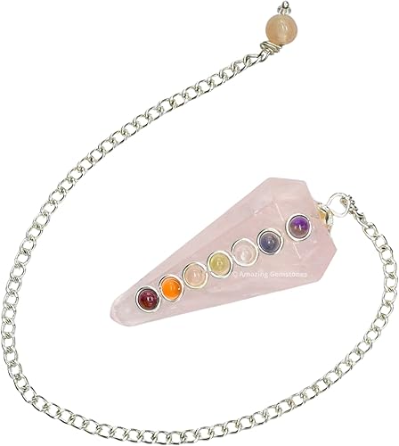 Miniatura 4 de Rose Quartz Crystal Pendulum for Divination - Dowsing Pendulum Necklace with Chakra Cabochon and Chain