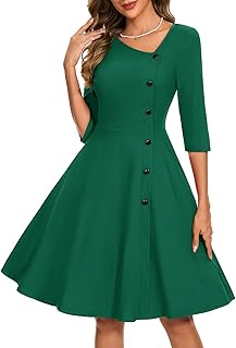 3/4 Sleeve Wedding Guest Dresses for Women Asymmetrical Neck Cocktail Dress