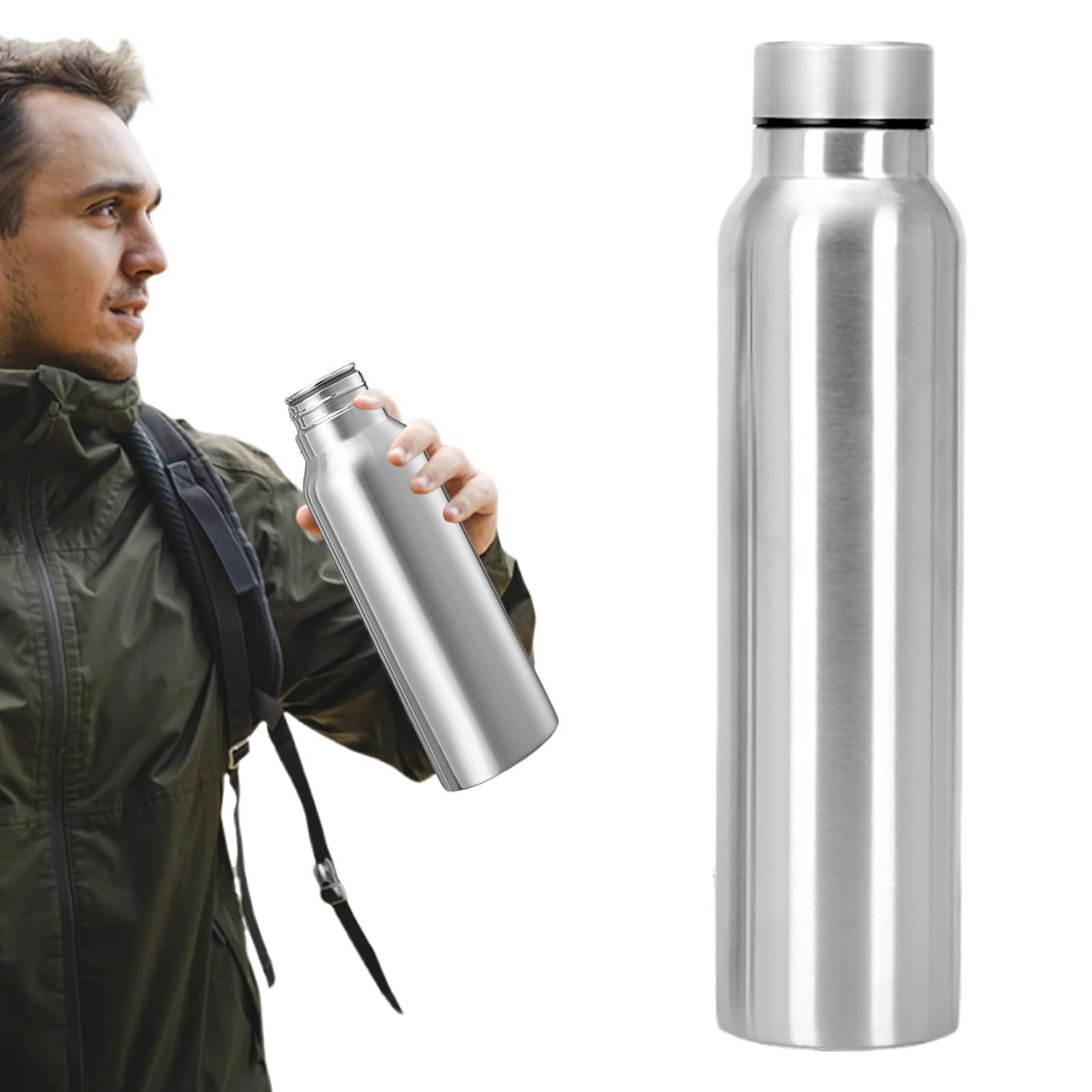 Upgrade Stainless Steel Water Bottle,Portable Single Wall Metal Water Bottles with Handle Loop,Wide Mouth, Leak Proof, BPA Free,Lightweight outdoor Sports Camping Bike Cycling Kettle Cup (D, 1000ML)