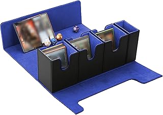 FOTEEMO Card Deck Box For MTG, 4 in 1 Commander Deck Box Deck Box With Dice Tray Trading Card Deck Storage Box Holding 300+ Sleeved Cards Yugioh Deck Box (Black and Blue)