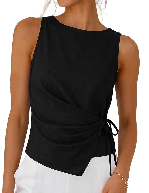 Zelroxa Black Linen Cotton Tie Wrap Sleeveless Crop Tank Top Going Out Work by Zelroxa - Used condition - US$16.93