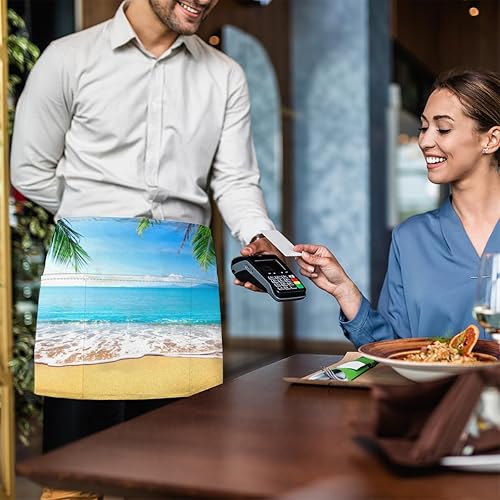 Miniatura 6 de KOBLEN Beach Palm Print 3 Pack Server Aprons with 3 Pocket Waterproof Womens Half Waist Aprons for Cooking Dishwashing Kitchen Gardening Salon