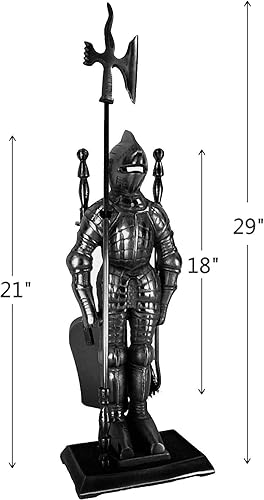 Miniatura 4 de Lizh Metalwork Dark Knight - Juego de herramientas para chimenea, hierro fundido negro