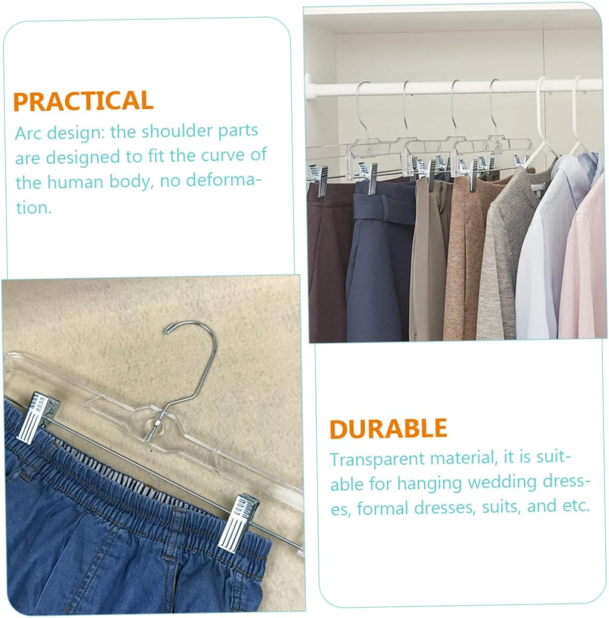 Mobestech 10-Pack Adjustable Pant Hangers with Clips Non-Slip Skirt and Jeans Hangers for Space-Saving Clothing Display