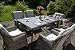 Produktbild bomey Rattan Lounge Set I Gartenmöbel Set Como-XL 7-Teilig I Essgarnitur mit Polstern I Sitzgruppe Grau + Tisch Ausziehbar + Polster Beige I Dining Lounge für Terrasse + Wintergarten