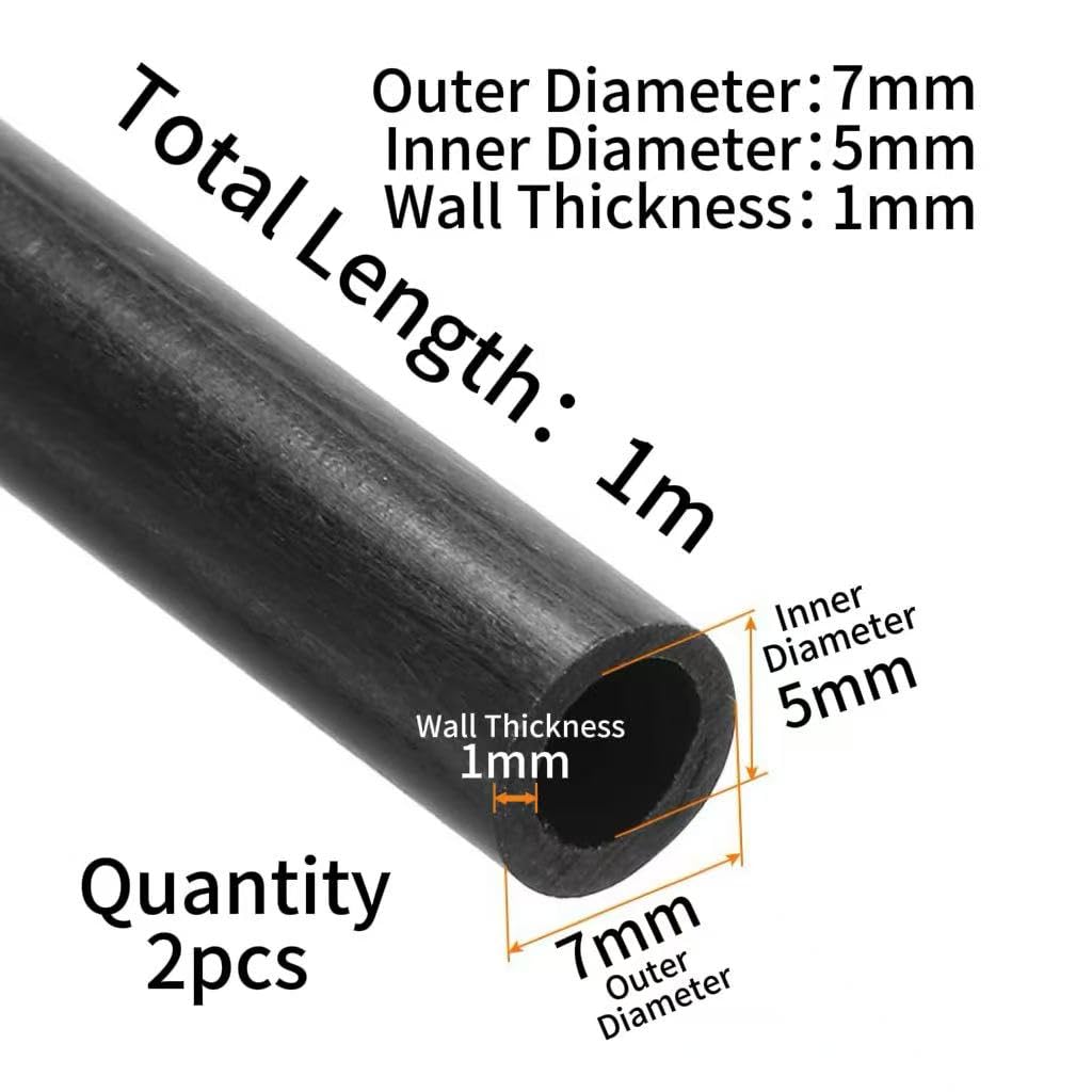 Tube Fibre de Verre Noir 1m Tube Creux GFRP 2 pièces Haute Résistance Tuteur Plantes Léger Facile à Couper Jardin,7mm*5mm*1m
