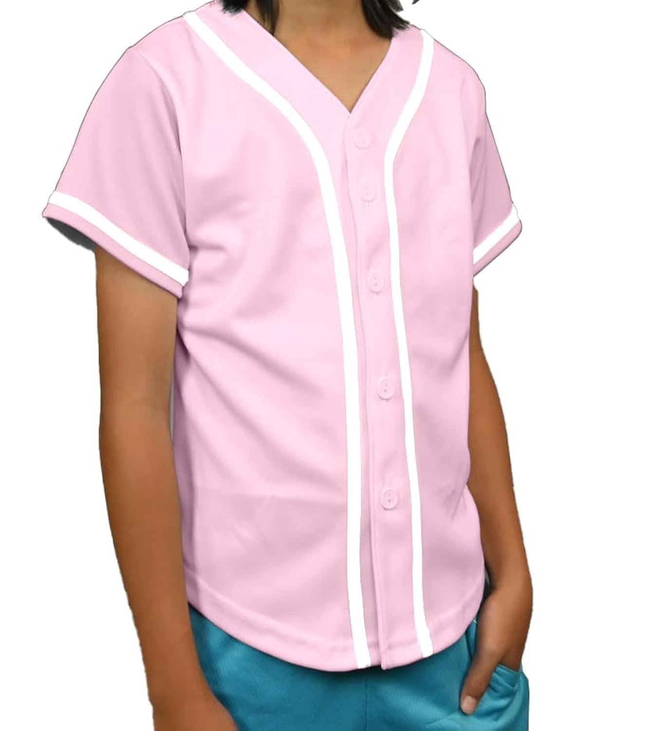 DIGITMON Kids Baseball Jersey Button Down Premium Hip Hop T Shirts Uniform Pink White for 14y Teenagers