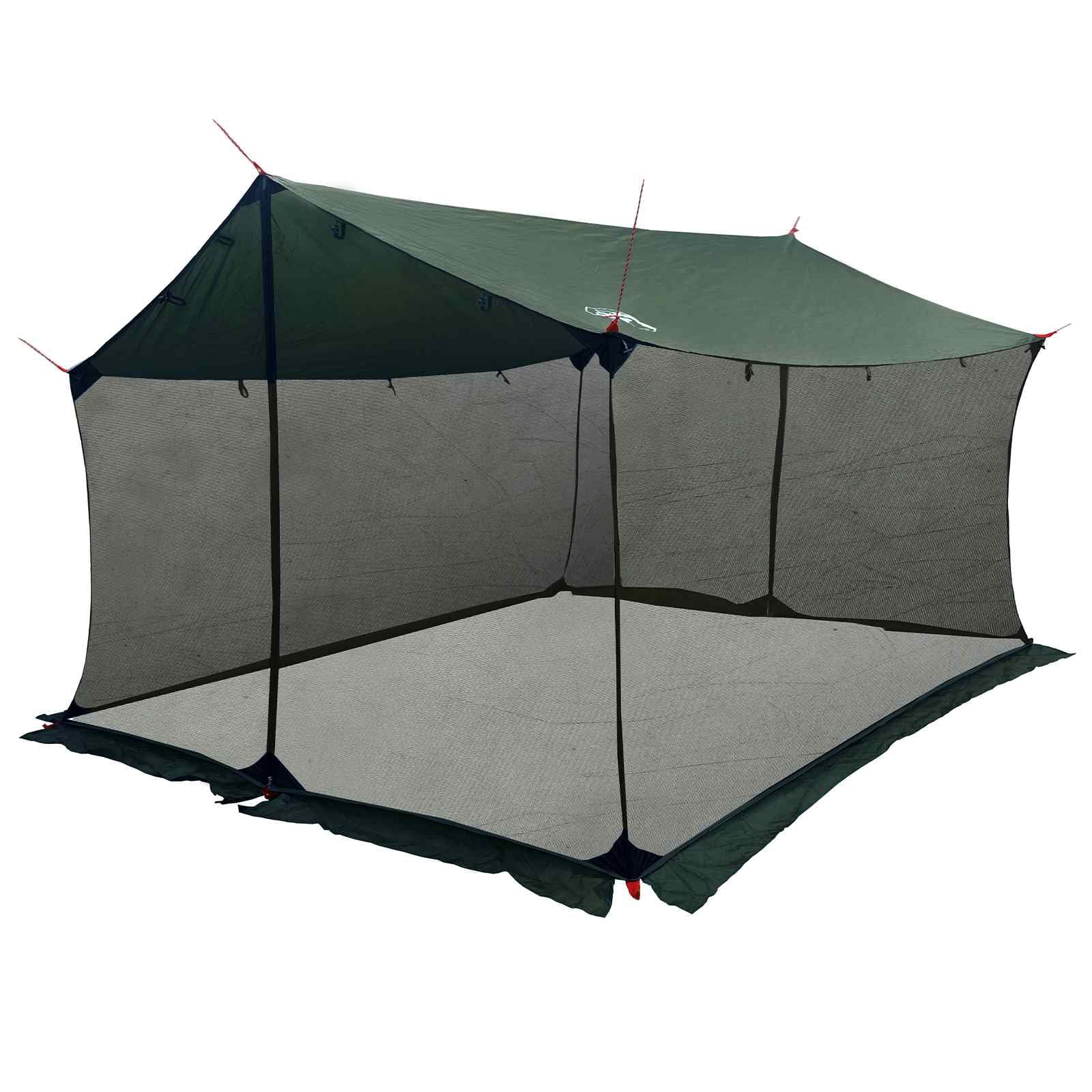 Tarp Camping mit Netzwänden, Armeegrün | Wasserfestes Dach, Tür mit Reißverschluss, höhenverstellbar, Seil und Heringe im Lieferumfang enthalten