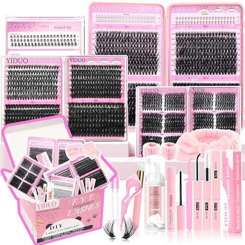 YIDUO Lashes Clusters Kit 1846Pcs Bulk Packs Volume False Eyelash Extensions D Curl Wispy Individual Eyelashes, Volume Studio Effect, Wholesale Large Pack with Glue&Seal|Tweezers|Removers|Cleanser