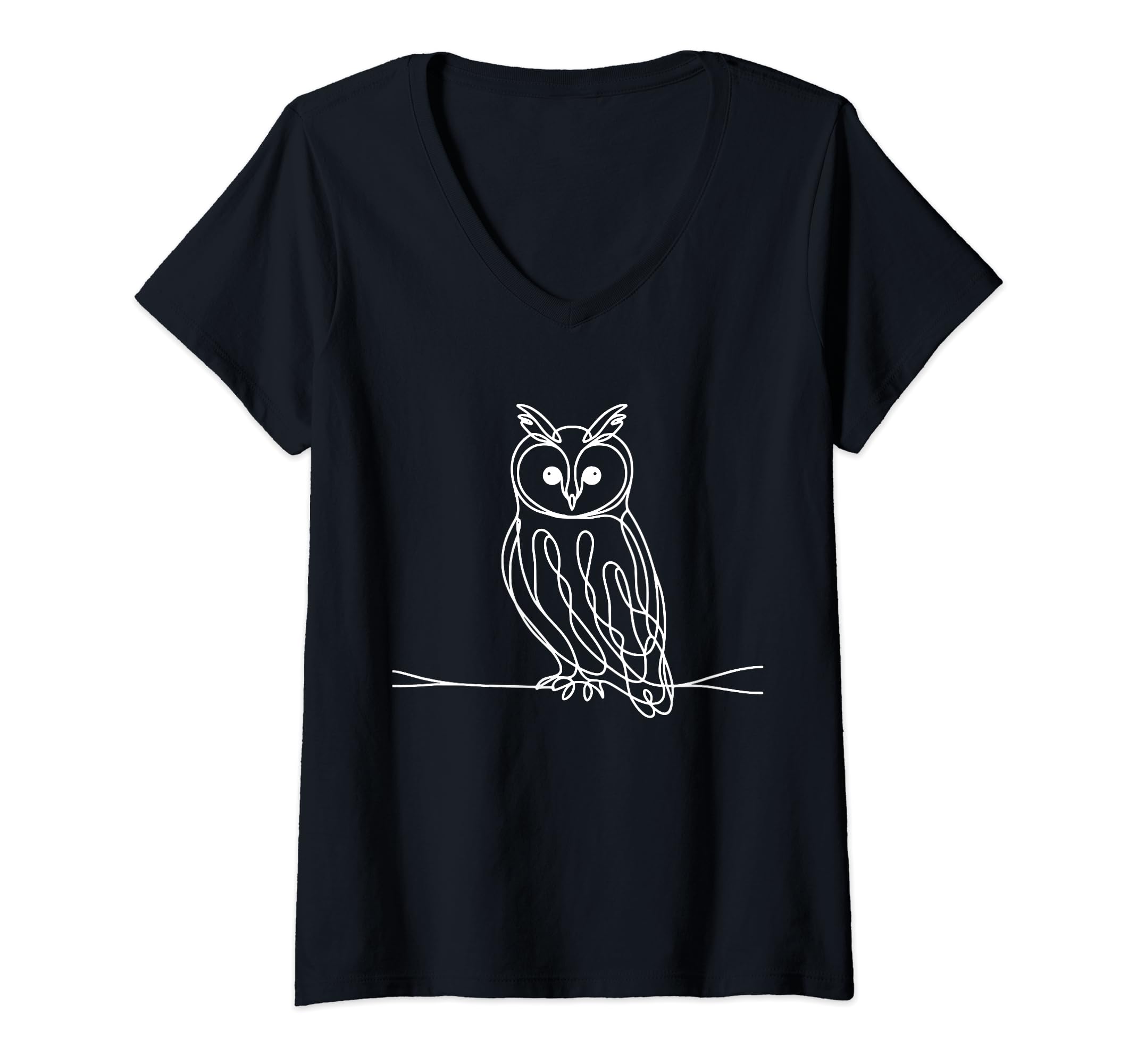 Womens Line Art Bird & Ornithologist Long-Eared Owl V-Neck T-Shirt