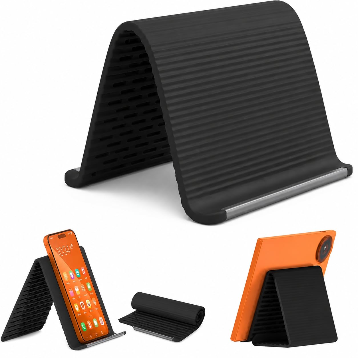 HOUSELY Flexible Silicone Aluminum Phone Stand Foldable Adjustable Mobile Holder Anti Slip Desk Mount Portable Bendable Tablet Support Laptop Stand for Table Travel Office Home - Black-image-34