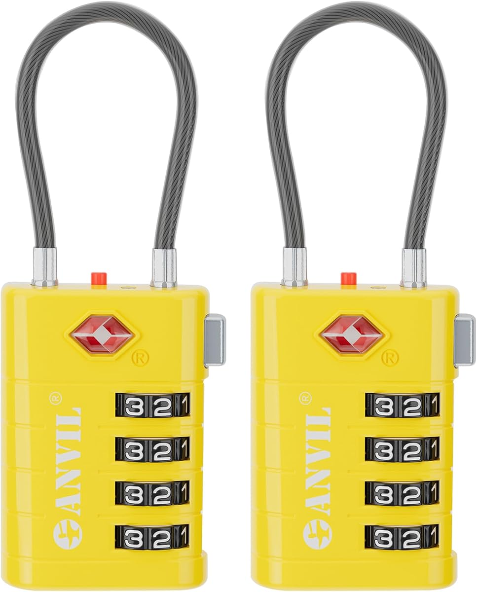 ANVIL Candados de equipaje aprobados por TSA con indicador de alerta de búsqueda, candado de maleta con combinación de 4 dígitos, candado de viaje antirrobo avanzado TSA008 Core para cremalleras dobles, mochilas