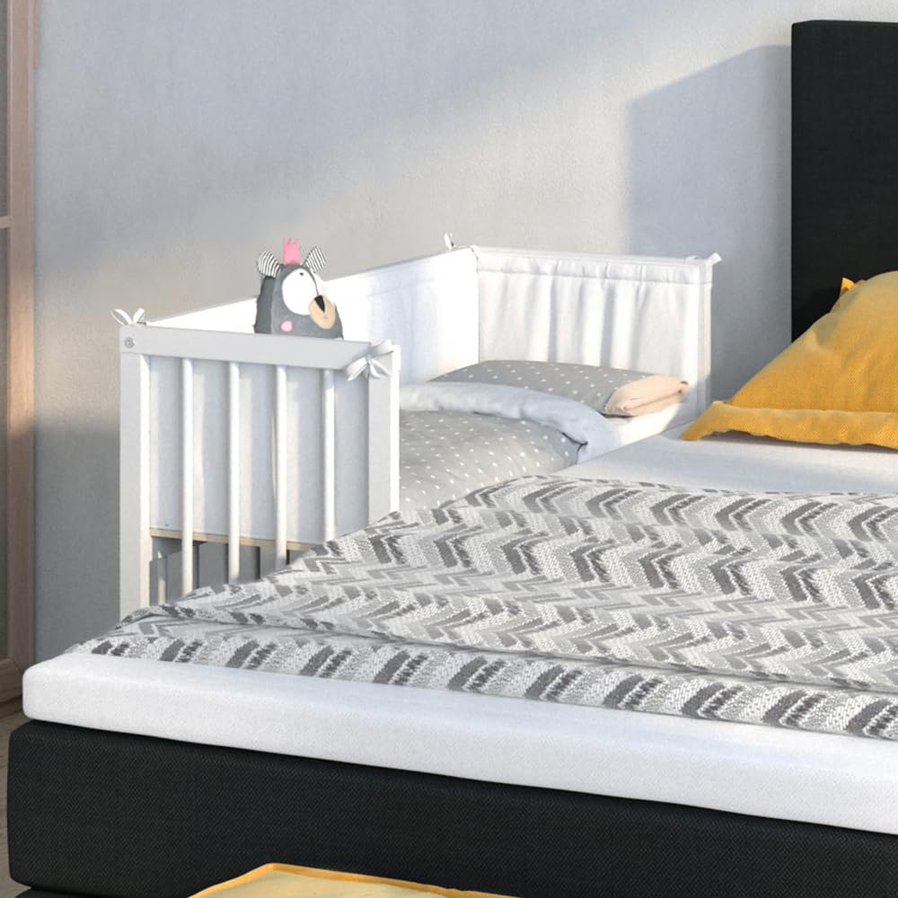 VitaliSpa Lettino da attaccare al letto Sophie, Bianco, 94 x 42.5 cm 1 binario laterale, regolabile in altezza con ruote per un facile posizionamento