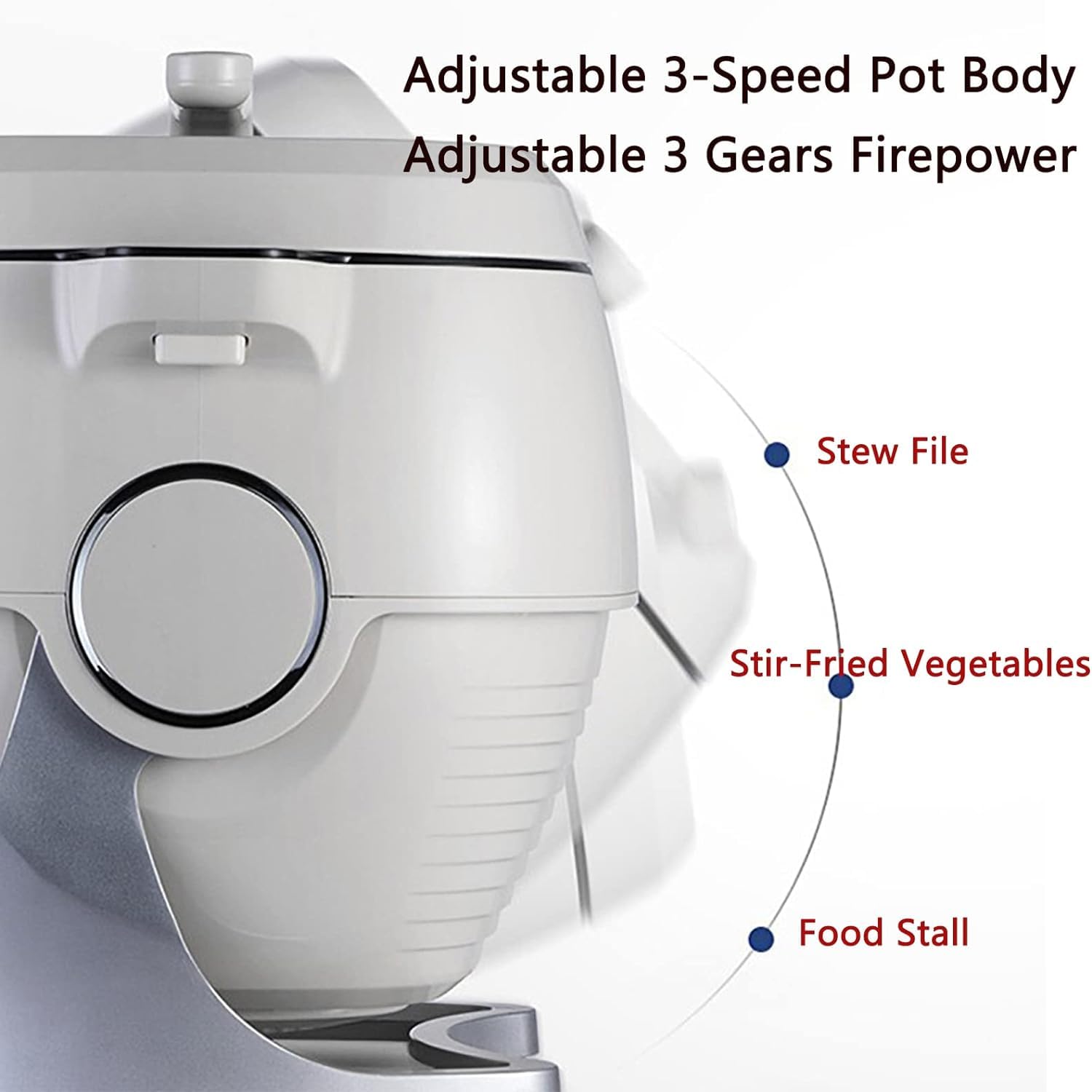 Robot da Cucina da 50 Pezzi, Macchina da Cucina Automatica Intelligente da 6 Litri con Rotazione a 360° e Riscaldamento 3D Completo, Regolazione a 3 Marce, Potenza di Fuoco e,