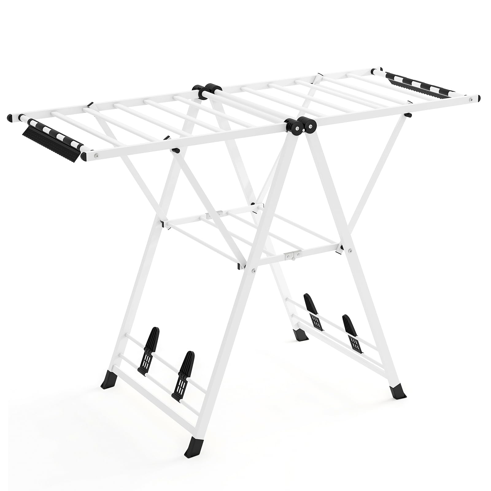 GIANTEX Étendoir à Linge Pliable, Ailes Réglable en Hauteur, 16 Barres de Séchage, Pinces pour Chaussettes, Repose-Chaussures, Séchoirs à Linge en Métal pour Intérieur et Extérieur