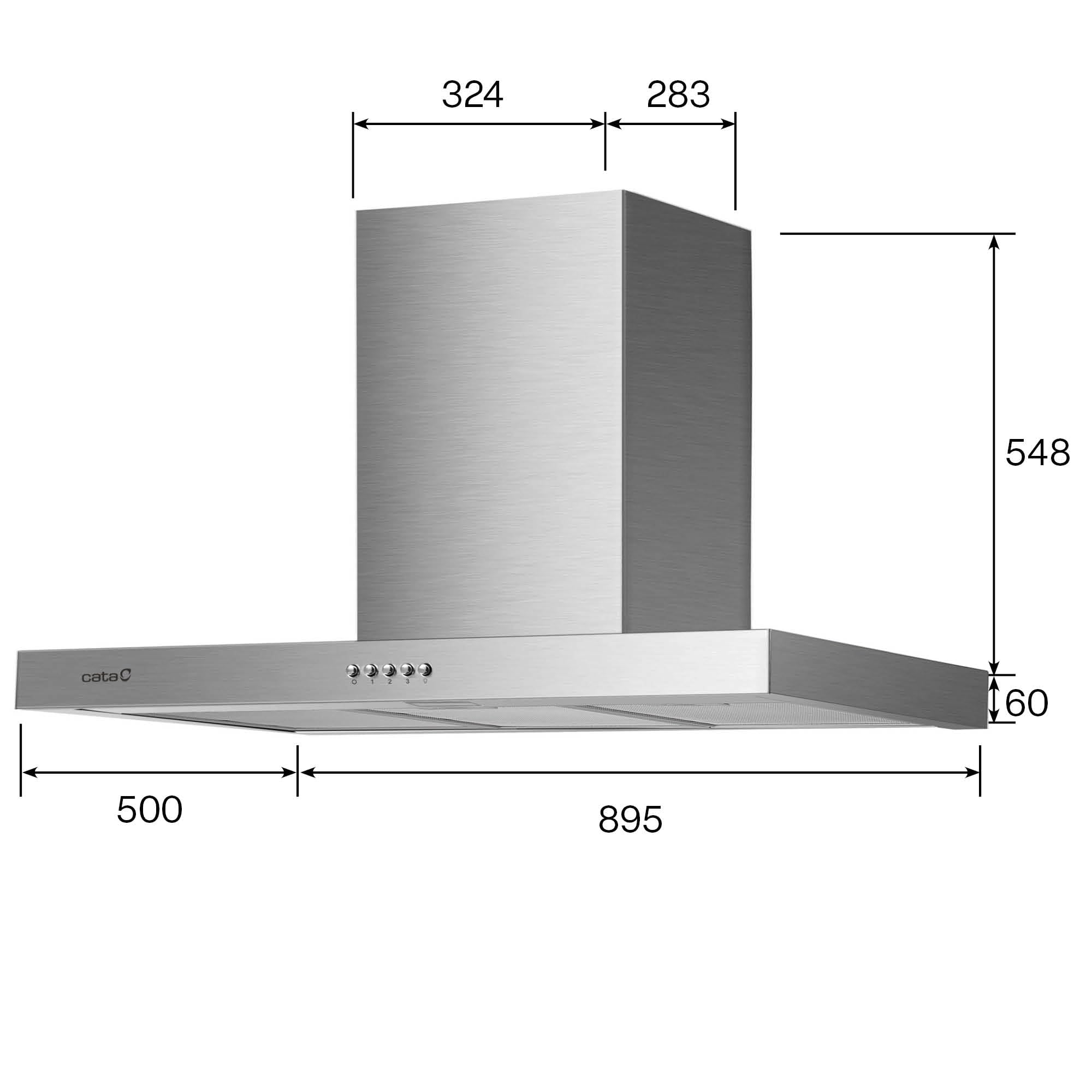 Cata Campana Decorativa Pared ST-9000 X/A con Panel de Control Mecánico 3 Niveles de Extracción Iluminación LED Consumo Máximo de Energía 65 W Ancho 89,5 cm Fácil Instalación Color Acero Inoxidable