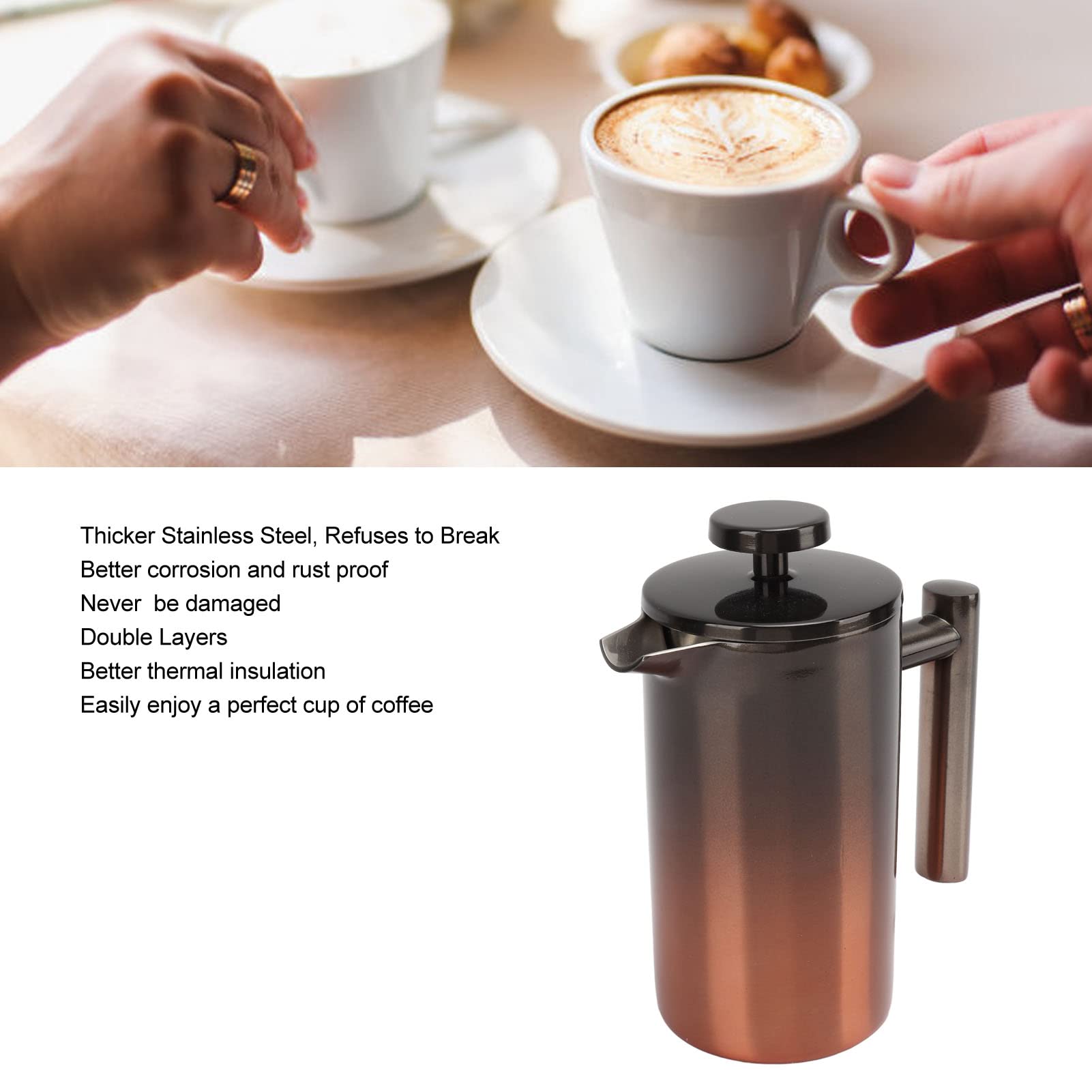 Gsycle French Press Coffee Maker, Stainless Steel, 350ML