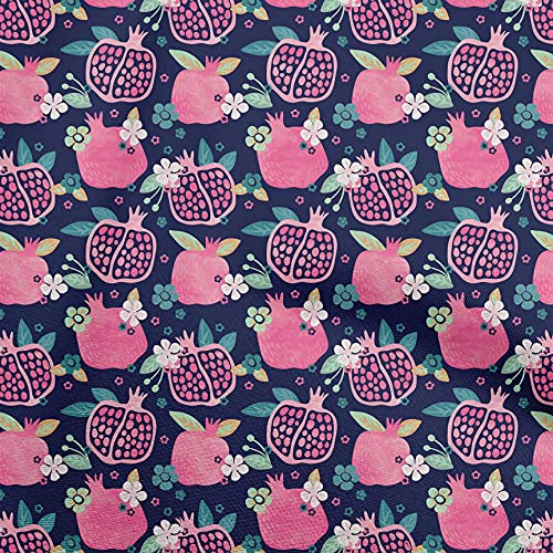 oneOone Cotton Flex Dark Blue Fabric Pomegranate Sewing Material Print Fabric By The Yard 40 Inch Wide-IG
