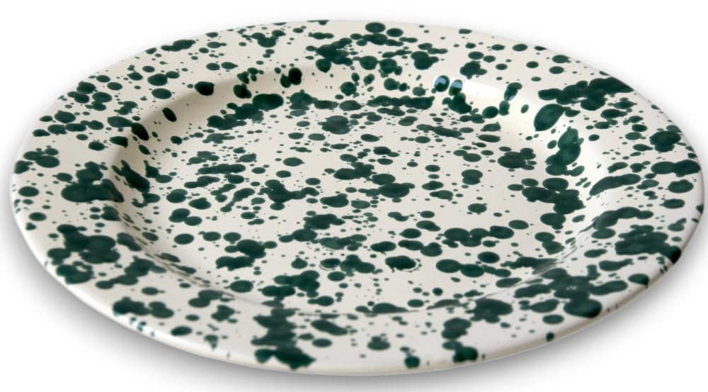 Colì Mayólica y Loza de 1650 Turquesa Moteado Juego de Platos de Mesa de Terracota Pintados a Mano Servicio de Mesa para 6 Personas 12 Piezas 6 Platos Profundos de 23 cm y 6 Platos Planos de 24 cm