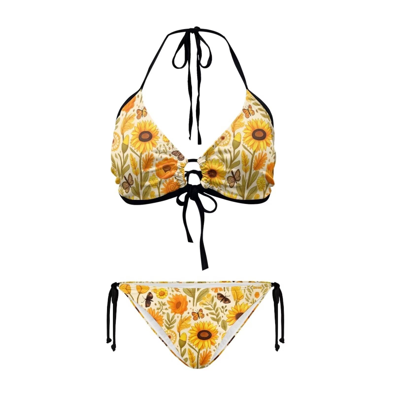 Flashideas Sunflower Butterfly Two Piece Swimsuit for Women Sexy Swimwear Halter String Triangle Bikini Sets Fashion Thong Swimsuit Bathing Suit Gifts for Friends and Sisters