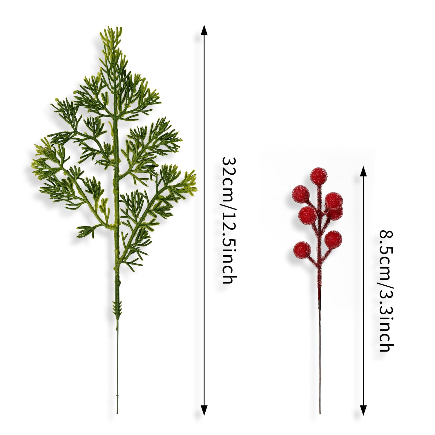 Künstliche Tannenzweige für Weihnachten, gefrostete Beerenstiele, immergrüne Norfolk-Zypressen-Zweige, Stechpalmenbeeren, Winterbeeren, für Vasenfüller, DIY, Basteln, Girlande, Heimdekoration (grün
