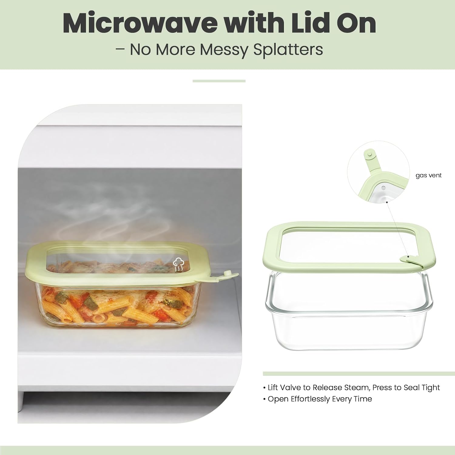 Taree Glass Food Storage Containers with Glass Silicone Lids,22/35oz,Green