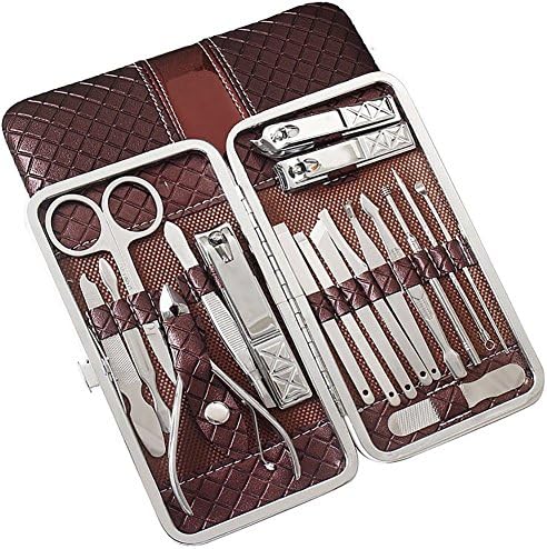Manicure Kit Firbon 18 in 1 Stainless Pedicure Set with Travel Leather Case (Brown)