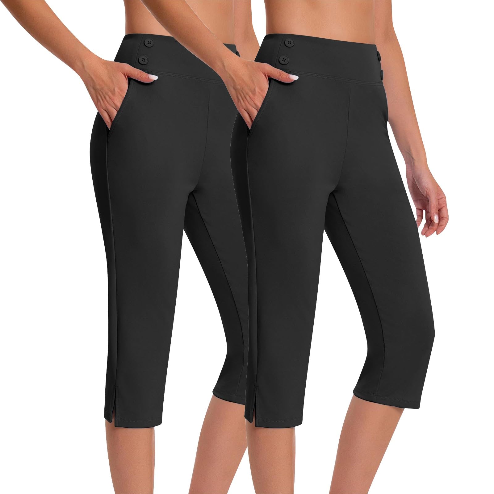 Legging 3/4 Coton Femmes Pantalon, Joggeur de Sport Extensible été Taille Haute Elastique Opaque Doux Grande Taille Fluide Jegging de Course Femme Collants Vêtements Tenue de Yoga
