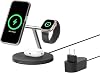 Belkin BoostCharge 3 in 1 Qi2 charger, MagSafe compatible wireless charging station, Apple iPhone 16 Series, Apple Watch, Qi2 Wireless Charger for Anti-Slip Based AirPods, PSU Included - Black