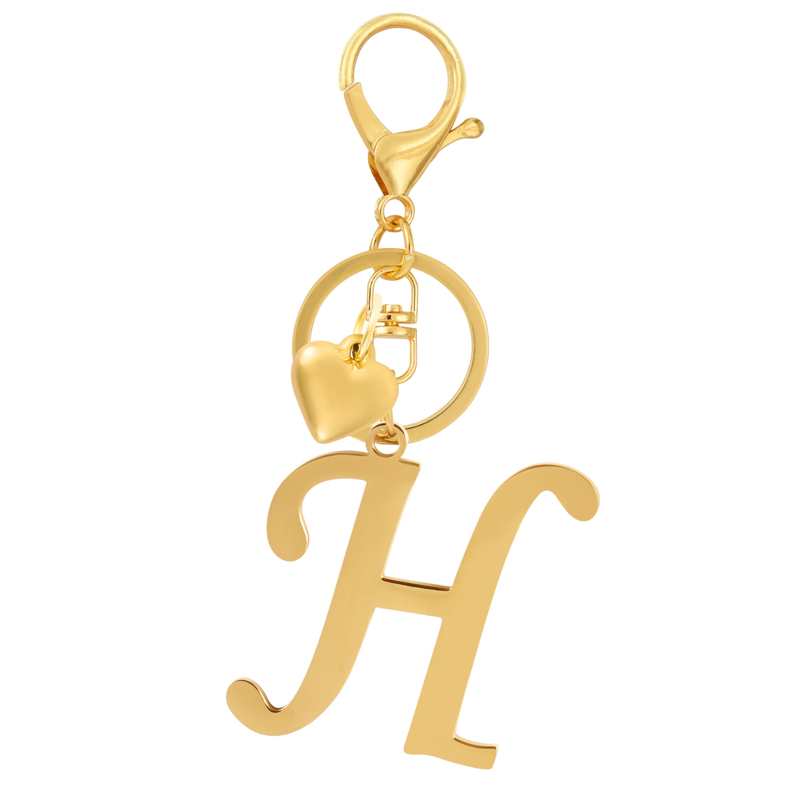 ANHBKAR A-Z Heart Initial Letter Keychain, Stainless Steel Alphabet Charm for Handbags, Gift for Women and Girls