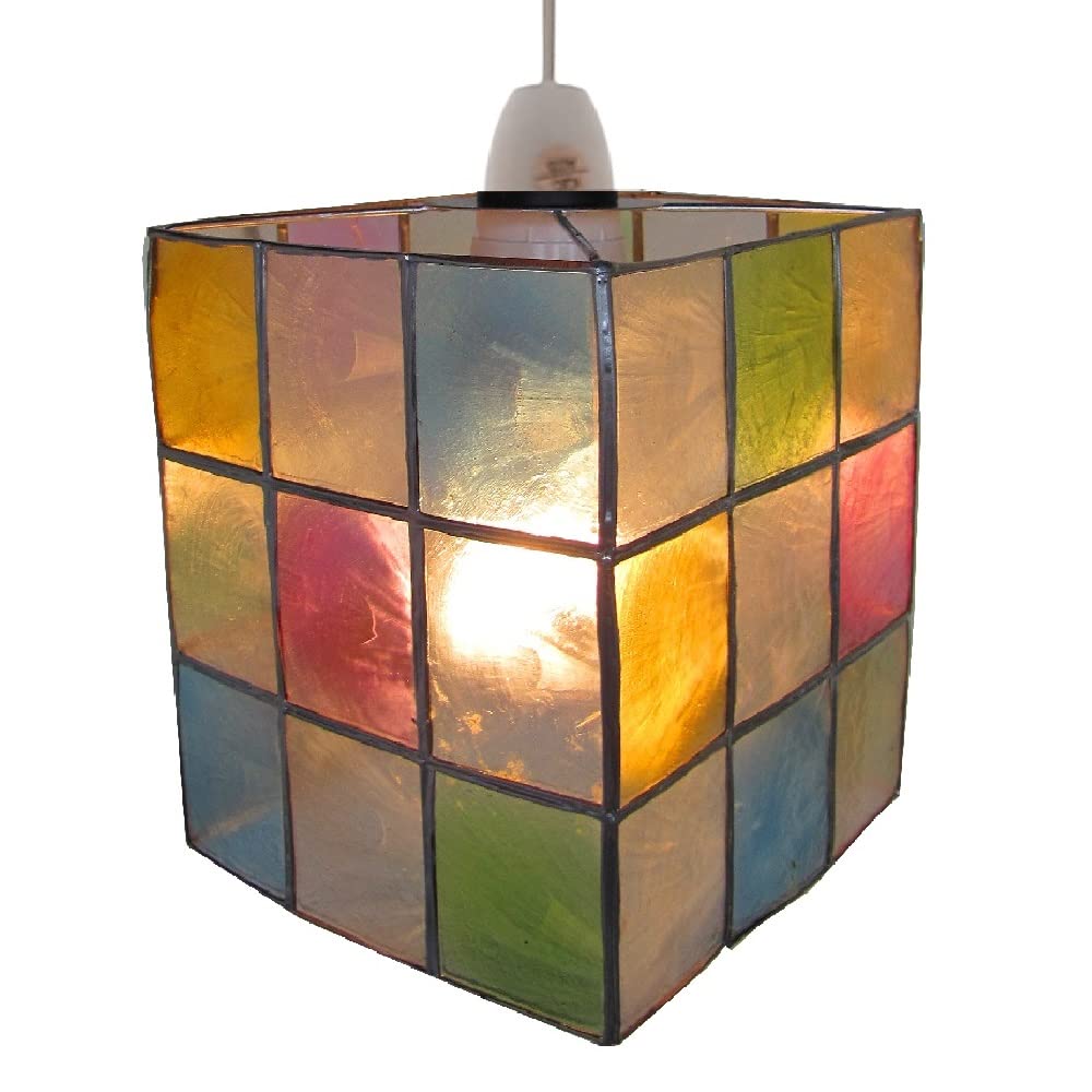 Britalia Multicoloured Capiz Shell Vintage Retro Easy Fit Rectangular Pendant Shade | 13Cm Wide (5") | None Electric Ceiling Lampshade | Fits All Lampholder Types E14 B15 B22 E27
