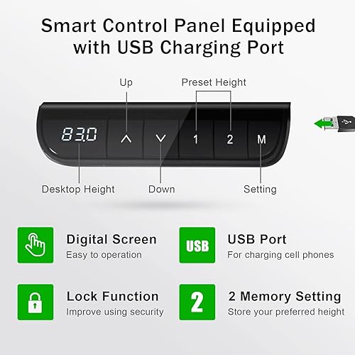 Miniatura 5 de Tangkula Escritorio eléctrico de pie ajustable de 55 x 28 pulgadas, escritorio de pie con panel de control y puerto USB, compartimento, diseño de