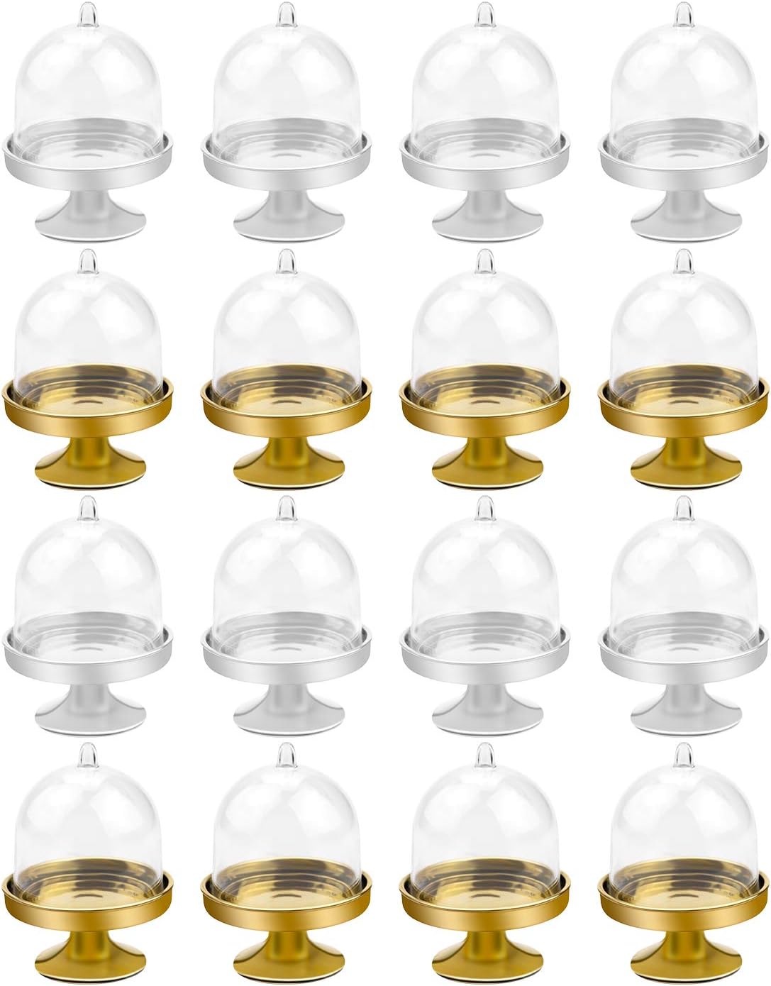 BILLIOTEAM 16 Packs Plastic Mini Cake Stand with Dome, Mini