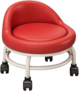 MYCENSE Assento de Rolamento Baixo com Encosto com para Couro PU Assento de Rolo Multiuso Banquinho Curto Polia para Salão de Barbeiro, vermelho