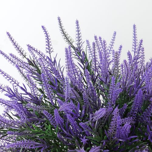 DEMIUKO 10 Bundles Artificial Lavender Fake Flowers Faux Plastic Plants UV Resistant Purple Flowers Artificial Plants for Home Wedding Table Centerpieces Indoor Outdoor Decor (Purp image 7