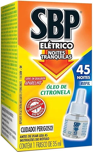 SBP Repelente Elétrico Líquido 45 Noites Citronela Refil 1 unidade 35ml
