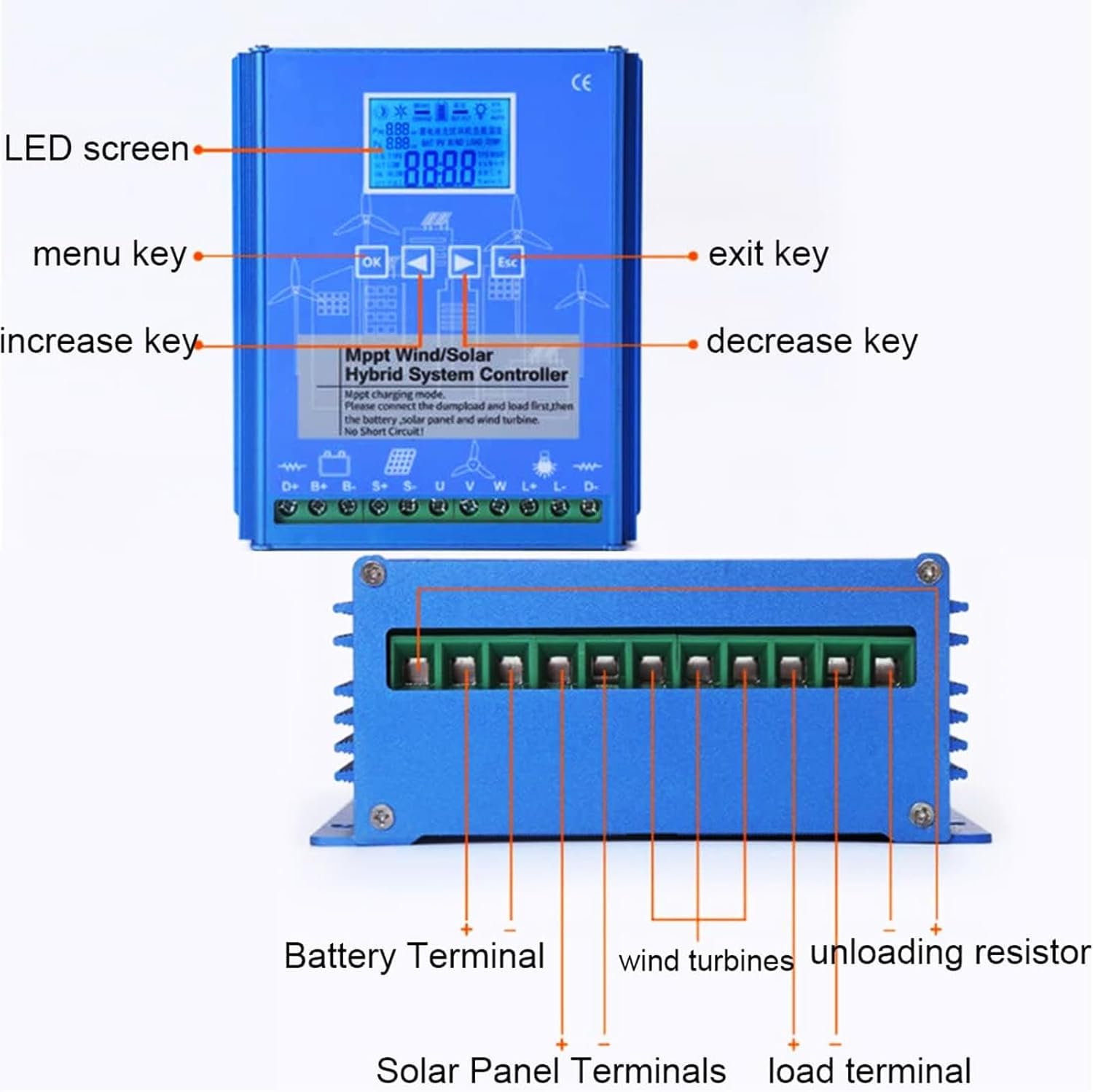 Hybrydowy regulator ładowania 24 V, 8000 W z rezystorem rozładunkowym, automatycznym sprzętem do ładowania doładowania wiatru i energii słonecznej