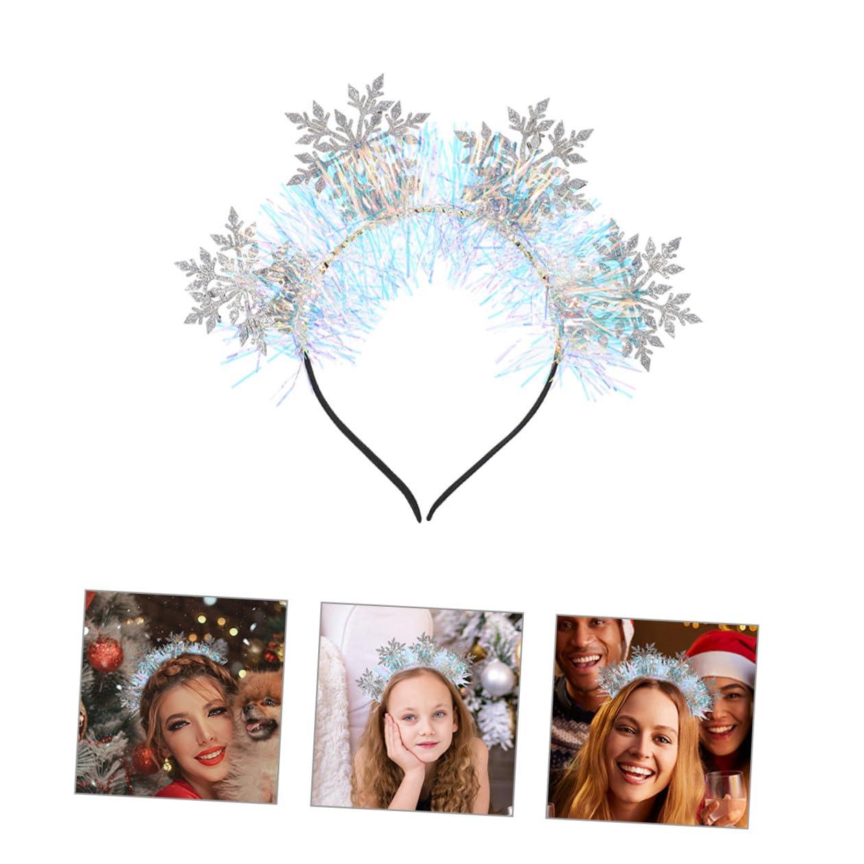 PLAFOPE 3 Pezzi Fascia Capelli Donna Natale con Fiocchi di Glitterati Leggera e Resistente Accessori per Feste Xmas per Ragazze e Donne Idea Regalo Invernale per Capelli